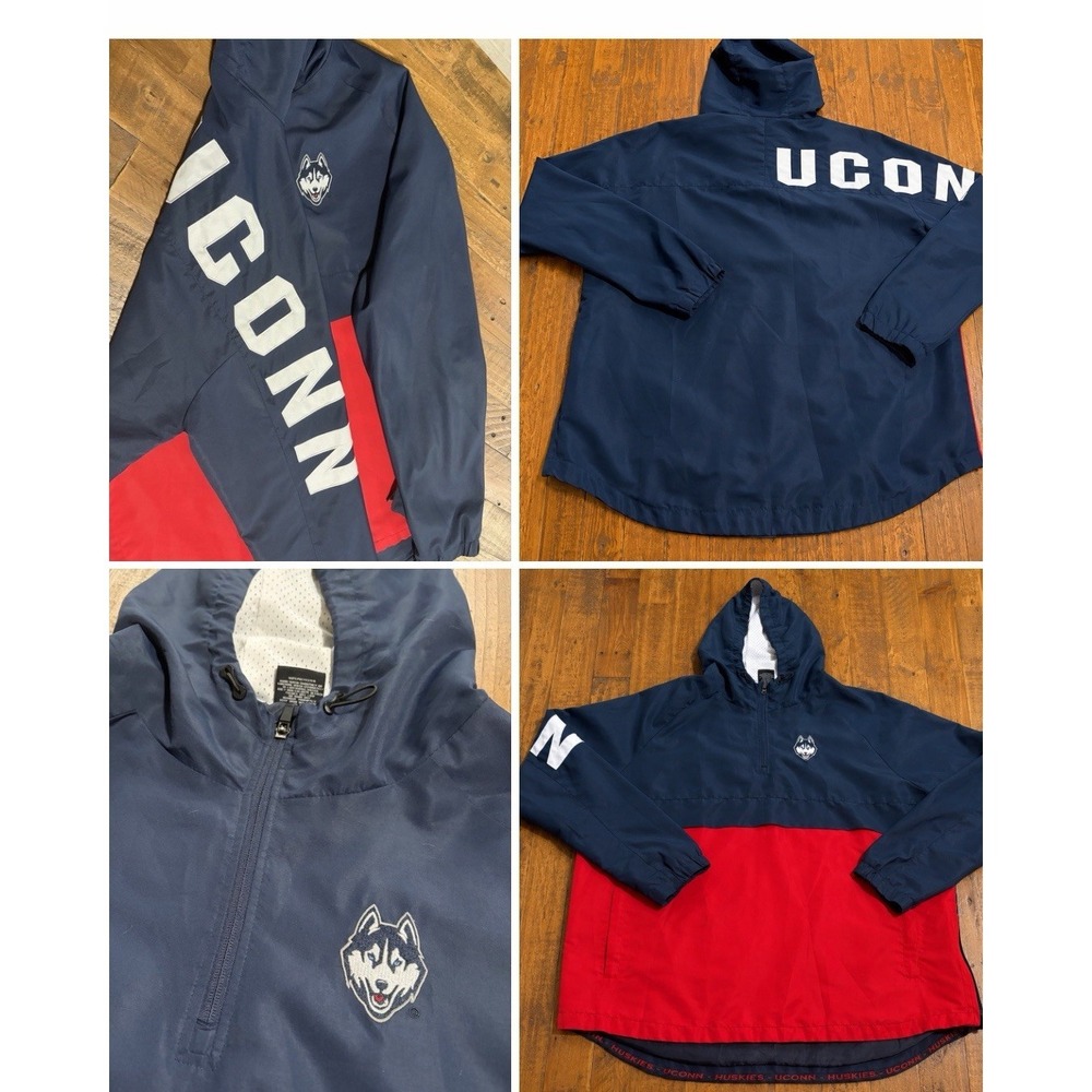 Colosseum UConn Huskies Pullover Windbreaker Jacket Men XXL Hooded Spirt Jersey